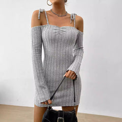 Women Clothing Adult Lady like Woman Lightly Mature Strap Sling Dress Autumn Winter Boat Collar Elegant Slim Fit