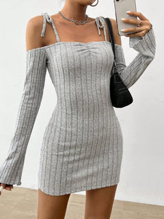Women Clothing Adult Lady like Woman Lightly Mature Strap Sling Dress Autumn Winter Boat Collar Elegant Slim Fit