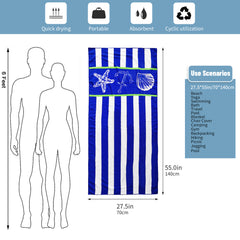 Blue and White Striped Stars Quick-Drying Beach Towel
