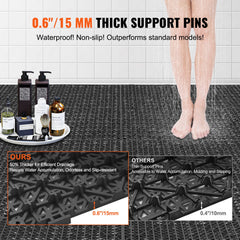 VEVOR Interlocking Tile 50PCS Black - Soft PVC Drainage Floor Tiles