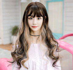 Ladies' Multicolor Gradient Long Wavy Wig with Bangs