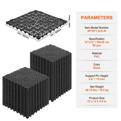 VEVOR Interlocking Tile 50PCS Black - Soft PVC Drainage Floor Tiles