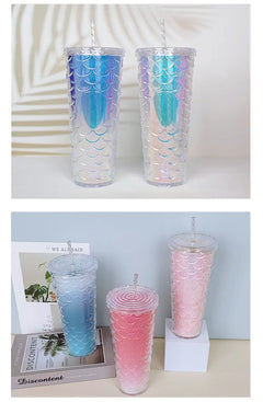 Fish Scale Double Insulation Straw Drinking Cup (1pc)