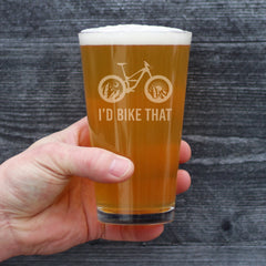 I'd Bike That - Pint Glass for Beer - Cool Bicycle Themed Decor and Gifts for Outdoor Lovers - 16 oz Glasses