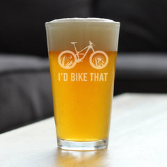I'd Bike That - Pint Glass for Beer - Cool Bicycle Themed Decor and Gifts for Outdoor Lovers - 16 oz Glasses