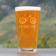 I'd Bike That - Pint Glass for Beer - Cool Bicycle Themed Decor and Gifts for Outdoor Lovers - 16 oz Glasses
