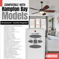 Anderic FAN-HD (UC7078T) Ceiling Fan Remote Control for Hampton Bay - RR7079T
