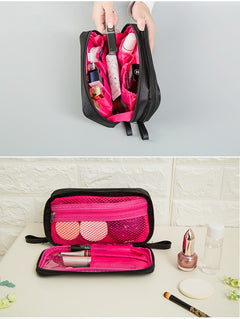 Black Nylon Double-Zipper Cosmetic and Toiletry Bag