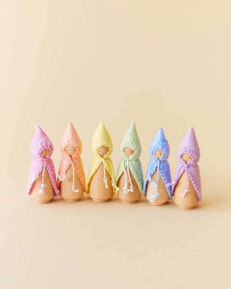 Mini Pastel Rainbow Wooden Gnome Set