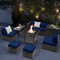 Outdoor 9 Pieces Patio Furniture Set with 50 000 BTU Propane Fire Pit Table