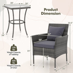 3 Pieces Patio Furniture Set with Cushioned Patio Chairs and Tempered Glass Coffee Table