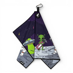 Mission to Pars Golf Towel | Premium Double-Sided Microfiber | Heavy-Duty Magnetic Towel with Carabiner Clip | 24 x 16 in | Astronaut | Space | UFO