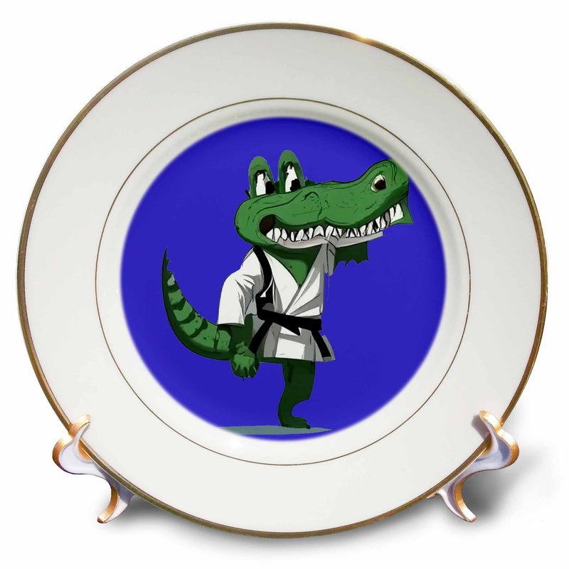 3dRose Funny Alligator Practicing Karate Kick Martial Arts - Plates (cp-385330)