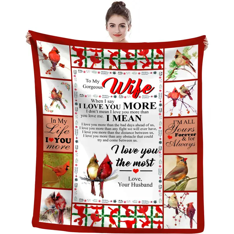 Flannel Bird Blanket for Wife - Warm Cozy Throw