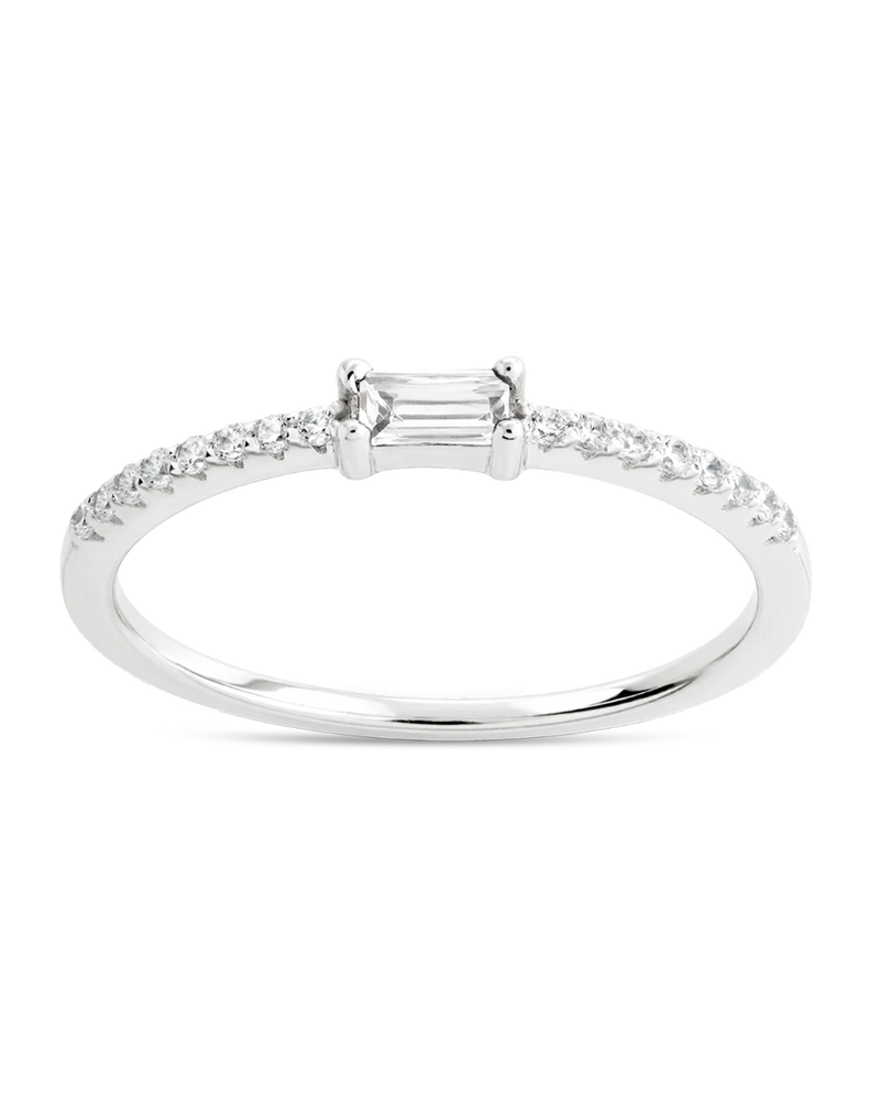 Sterling Silver Thin Clear CZ Stacking Birthstone Ring