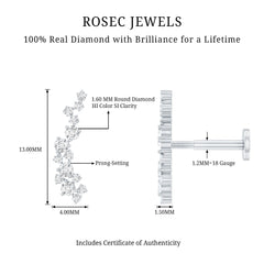 Natural Diamond Cluster Crawler Earring for Helix Piercing