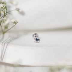 Dainty Blue Sapphire and Diamond Moon Helix Earring