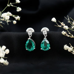 3.4 Carat Pear Cut Lab Created Emerald and Diamond Teardrop Earrings
