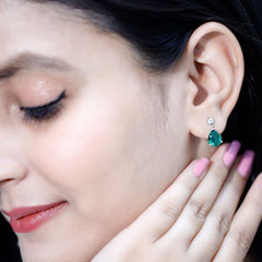 3.4 Carat Pear Cut Lab Created Emerald and Diamond Teardrop Earrings
