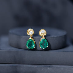3.4 Carat Pear Cut Lab Created Emerald and Diamond Teardrop Earrings