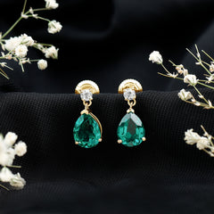 3.4 Carat Pear Cut Lab Created Emerald and Diamond Teardrop Earrings