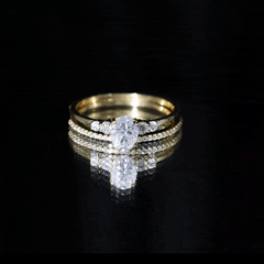 Certified 0.75 Carat Oval Lab Grown Diamond Wedding Bridal Ring Set