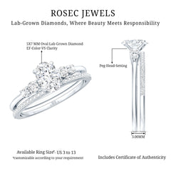 Certified 0.75 Carat Oval Lab Grown Diamond Wedding Bridal Ring Set