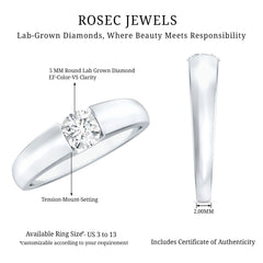 0.4 Carat Tension Mount Set Lab Grown Diamond Solitaire Band Ring