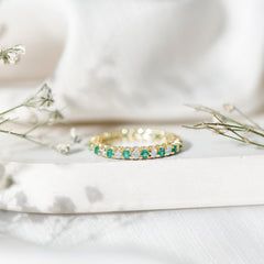 Alternate Round Emerald and Diamond Eternity Stackable Ring