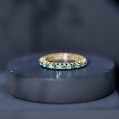 Alternate Round Emerald and Diamond Eternity Stackable Ring
