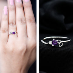 Heart Shape Real Amethyst and Diamond Twisted Promise Ring