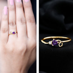 Heart Shape Real Amethyst and Diamond Twisted Promise Ring