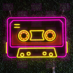 Retro Cassette Tape LED Neon Sign - Vintage Audio - Hot Pink & Golden Yellow - Music Nostalgia