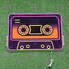 Retro Cassette Tape LED Neon Sign - Vintage Audio - Hot Pink & Golden Yellow - Music Nostalgia
