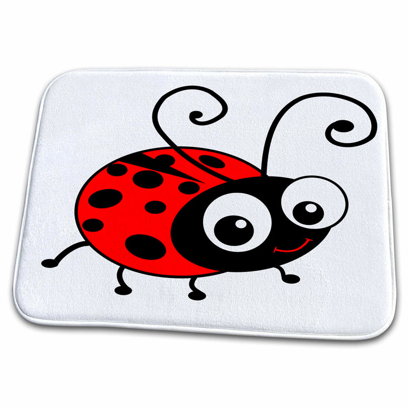 3dRose Cute ladybug - kawaii happy red and black spotted ladybird... - Dish Drying Mats (ddm-113181)