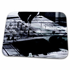 3dRose Grunge DJ art - black and white music deejay playing with... - Dish Drying Mats (ddm-161557)