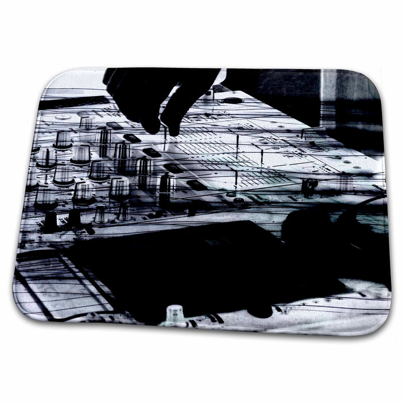 3dRose Grunge DJ art - black and white music deejay playing with... - Dish Drying Mats (ddm-161557)