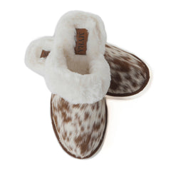 Myra Alamosa Tan Fur-Lined Hairon Leather Slippers for Women Winter Indoor Comfort, Soft Sole, Western Style