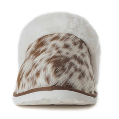 Myra Alamosa Tan Fur-Lined Hairon Leather Slippers for Women Winter Indoor Comfort, Soft Sole, Western Style
