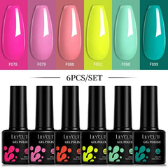 LILYCUTE 6Pcs 7ML Gel DIY Nails Polish Set Bright Pink Nail Charms Soak Off UV LED Gel Varnish Nail Art Design Accessories