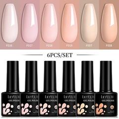 LILYCUTE 6Pcs 7ML Gel DIY Nails Polish Set Bright Pink Nail Charms Soak Off UV LED Gel Varnish Nail Art Design Accessories