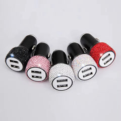 New Bling USB Car Charger 5V 2.1A Dual Port Fast Adapter Pink Car Decor Car Styling Diamond Car Accessories Interior for Woman
