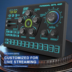 SX91 48V Audio Mixer with Voice changer,Podcast Mixer,Sound Card for Phone Gaming Karaoke Studio Live Streaming Podcast