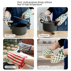 Polka Dot Heat Resistant Oven Mitts | Japanese Style Microwave Safe Kitchen Gloves