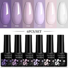LILYCUTE 6Pcs 7ML Gel DIY Nails Polish Set Bright Pink Nail Charms Soak Off UV LED Gel Varnish Nail Art Design Accessories