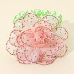 Bling Studded Fabric Flower Statement Faux Pearl Beaded Stretch Bracelet