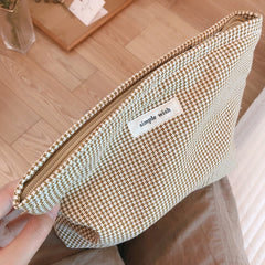 Houndstooth Cotton Plaid Makeup Bag for Women