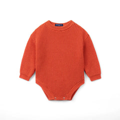 Classic Chunky Knit Baby Romper in Orange Rust