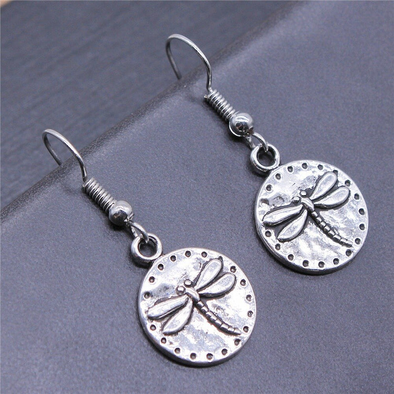 Beautiful Silver Dragonfly Pendant Earrings