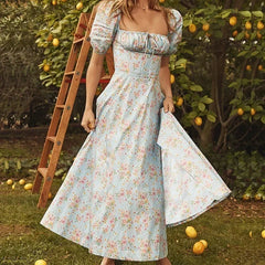 Summer Women Puff Sleeve Floral Printed Dress,Long Dresses,Woman Clothing,Dress Women,Women's Elegant Dresses,Sexy Costume Women